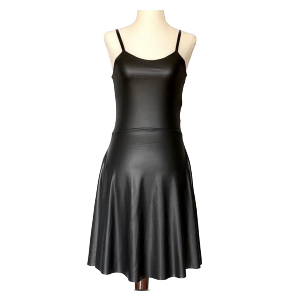 Cheryl Creations Black Faux Leather Flowy Dress